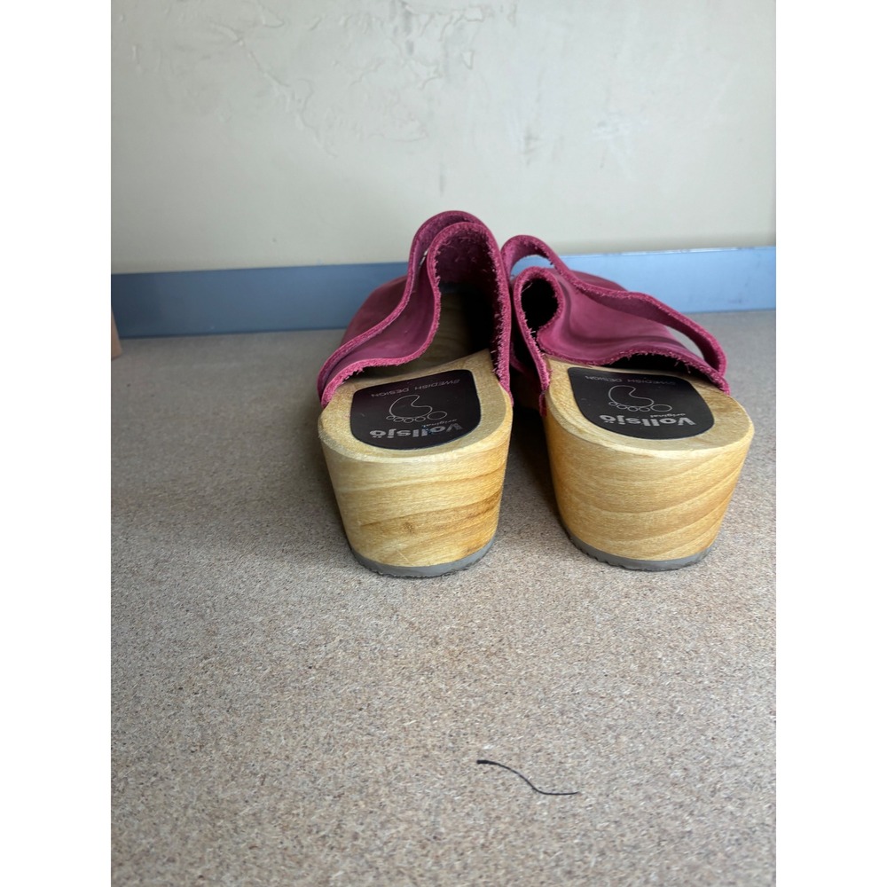 Vollsjo Swedish Design Magenta Pink Nubuck Leather Wooden Clogs Mules Size 38 - Picture 7 of 11